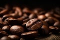 Close up coffee beans background. AI generated. Royalty Free Stock Photo