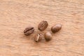 Close up of coffee beans on wooden desk Royalty Free Stock Photo