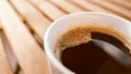 Close up of coffee cup on balcony table