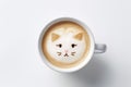 Close up of a coffee cup with a cat shaped latte art. Generative AI. Royalty Free Stock Photo