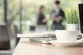 Close-up of coffee cup on table in meeting room Royalty Free Stock Photo