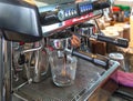 Close up coffee machine preparing fresh coffee.