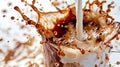 Close-Up of Coffee With Milk Splashing Out of Glass on White Background, Ideal for Visual Projects Royalty Free Stock Photo