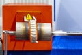 Close up coil and work piece of high volt electric induction heating machine to heat metal pipe or tube in manufacturing