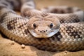 Close-up of a Coiled Rattlesnake Looking into the Camera, Generative AI