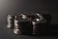 Close up coin stacks  on black blackground Royalty Free Stock Photo