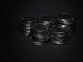 Close up coin stacks isolated on black blackground Royalty Free Stock Photo