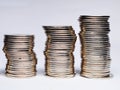 Close up coin stacks isolated on white blackground Royalty Free Stock Photo