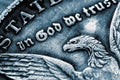 Close up coin of US Dollar with the inscription: In God we trust. Macro image Royalty Free Stock Photo
