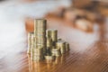 Close up of coins to stack of coins, Business Growth concept, T Royalty Free Stock Photo