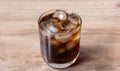 Close up cola and ice cube in clear glass Royalty Free Stock Photo