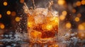 A close-up of cola liquid flowing into a glass, set against a dark backdrop. Royalty Free Stock Photo