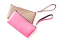 Close up color womens leather purse isolated on white