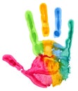 Close-up of colored hand print on white background Royalty Free Stock Photo