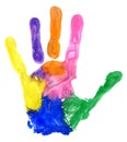 Close up of colored hand print on white Royalty Free Stock Photo