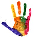 Close up of colored hand print on white Royalty Free Stock Photo