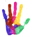 Close-up of colored hand print on white background Royalty Free Stock Photo