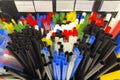 Close-up of colored heat shrink tube of different sizes in a store. Heat shrink tubing is available at electrical supply