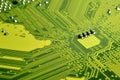 Close up of colored micro circuit board. Abstract technology background. Computer mechanism in detail