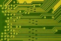 Close up of colored micro circuit board. Abstract technology background. Computer mechanism in detail