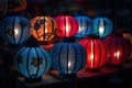 Close-up of colored paper Vietnamese lanterns. Generative AI