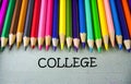 Close up colored pencil writing with COLLEGE .Education concept