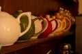 Close Up of colored Teapots in English Cottage in Countryside