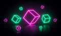 Colorful abstract neon cubes. glowing pink and green lines or shapes. 3d rendering Royalty Free Stock Photo