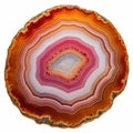 Close-up of a colorful agate slice with intricate details isolated on transparent background