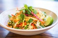 close-up, colorful asian slaw with peanut sprinkle