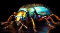 A close up of a colorful beetle sitting on top of something, AI