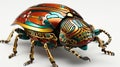 A close up of a colorful beetle on a white surface. Generative AI image. Royalty Free Stock Photo