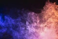 Close up of colorful blue and red steam smoke