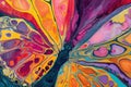Close Up of Colorful Butterfly on White Background, Abstract background inspired by the bright colors and patterns of a butterfly