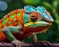 close-up of a colorful chameleon.