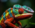 close-up of a colorful chameleon.