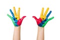 Close up of colorful child hands