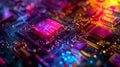 Close-Up Of Colorful Circuit Board Under Neon Lights, Quantum Computers