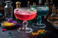 close-up of colorful cocktail, with ingredients and tools visible Royalty Free Stock Photo