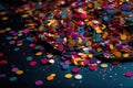 close-up of colorful confetti, with dramatic effect