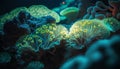 Close-up of colorful corals on dark background. 3D rendering