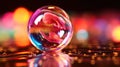 Close up of a colorful crystal ball with a red fish inside. AI Generated Royalty Free Stock Photo