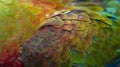 Close up Colorful of Double Catalina Macaw Hybrid between Catalina Macaw and Catalina Macaw bird`s feathers with red yellow o Royalty Free Stock Photo