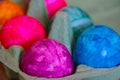 Close-up of colorful Easter eggs in a box. Royalty Free Stock Photo