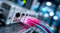 Close-up of colorful Ethernet cables connected to a server in a modern data center Royalty Free Stock Photo