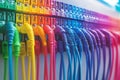 Close up of colorful ethernet cables plugged into a server rack symbolizing secure data transmission high speed connectivity an