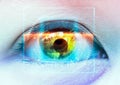 Close-up of colorful eye. futuristic scan. High Technologies