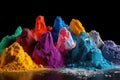 close-up of colorful firework powder mixtures