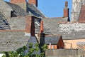Close-up on colorful flagstone roofs in Swanage