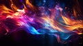 A close up of a colorful flame on black background, AI